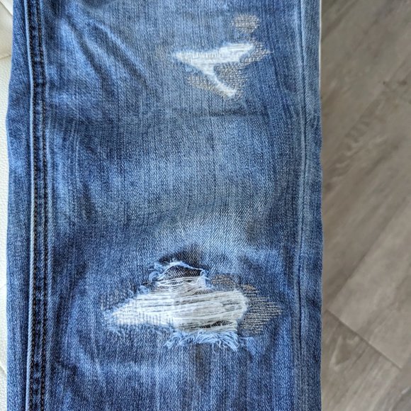 #195 WHBM Girlfriend Style Jeans- metallic thread at factory distressed areas - Picture 3 of 6